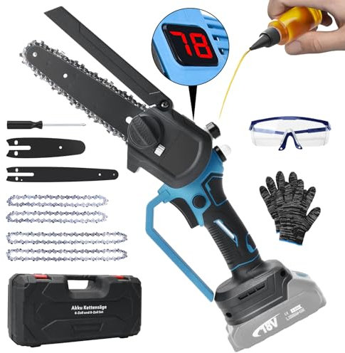 Mini Kettensäge 8 Zoll and 6 Zoll, Bürstenloser Motor Akku Kettensäge Kompatibel mit Makita 18V Akku, Handkettensäge mit Gehärtete Legierungsketten für Gartenscheren, Holzschneidenz (ohne Akku)