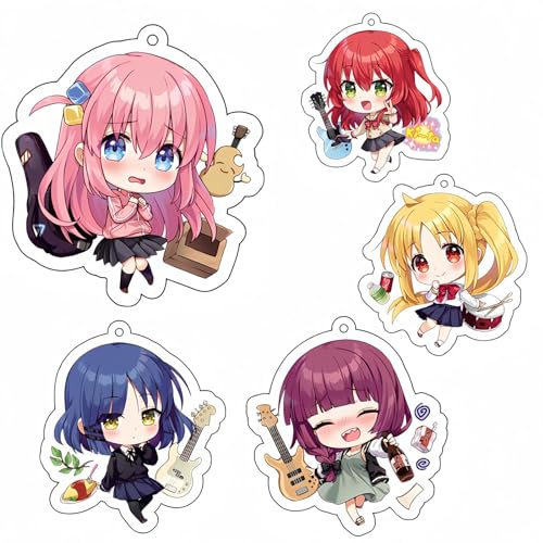 Luxetoys Bocchi the Rock Anime Schlüsselanhänger Charakter Schlüsselanhänger mit Musik 5cm Schlüsselring für Taschenanhänger (5 Stück)
