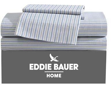 Eddie Bauer Bettwäsche-Set für Kingsize-Bett, Baumwollperkal, frische und Coole Heimdekoration (Inlett-Streifen, Marineblau/Grün, Kingsize)