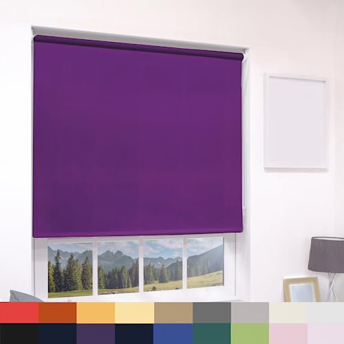 Made To Measure Deluxe Daylight Roller Blinds Light Filtering Premium Fabric Easy Fit Metal Brackets Bedroom Living Room Office Child Safe 160cm Length Trimmable Purple 060cm