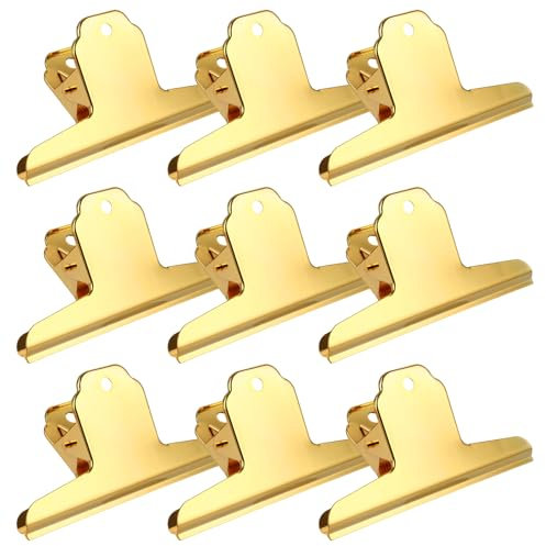 ZOFUN 9 Pack Gold Metal Bulldog Paper Clips, 14.5CM Edelstahl Large Binder Large Binder Clips Clamp File Holder, Büroklammern Groß für Drawing Board, Malerei, Bilder, Fotos und Home Kitchen Office