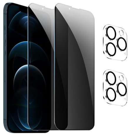 [2+2 Pack] Privacy Screen Protector for iPhone 12 pro max,Anti-Spy Tempered Glass Film, Fingerprint Recognition, 9H Hardness, Anti Scratch, Anti Fingerprint