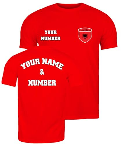 lepni.me Personalisiertes Herren-Fußballtrikot Albanien T-Shirt | Name und Nummer | Albanische Flagge, Abzeichen | Fußball-Europameisterschaft 2024 (L Rot Mehrfarben)