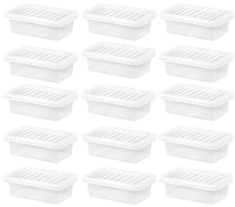 4L Litre Small Wham Plastic Storage Boxes With Lids Crystal Clear Storage Box With Clip Locked Lid BPA Free Containers Storage Organisers For Crafts Stationery Kitchen (32 x 20 x 10cm) (6)