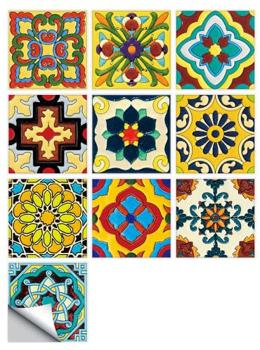Pegatinas De Azulejosflores Geométricas Amarillas Pegatinas De Baldosas,Azulejos Adhesivos,Cocina,Calcomanía De Pared Pegatina De Pvc,Decor Azulejos Muebles Baño,Resistente Al Agua 10X10*10 Pcs
