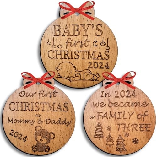 Heart's Sign Baby's First Christmas Bauble 2024 - Set of 3 | Boy & Girl Ornament | Family Bauble for New Parents | Tree Decoration