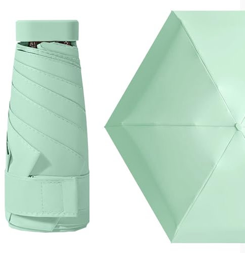 MUNSKT Mini Travel Umbrella - 6 Ribs, Windproof, Lightweight, Compact, Women's Anti-UV Sun & Rain Umbrella (Green)