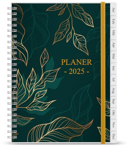 Terminplaner 2025 - Januar 2025 bis Dezember 2025, Kalender 2025 bis 30 Minuten-Intervalle, A5 Wochenplaner mit Monatsregistern, einfache Organisation des täglichen Lebens, 14,8×21cm, Green Leaf