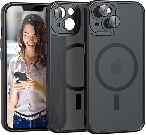Nupcknn für iPhone 13 Mini Hülle Magnetisch mit Magsafe (TOP Militärschutz & Magnetkraft) Handyhülle für iPhone 13 Mini Case Durchscheinende Matt Rückseite Dünn Stoßfest Schutzhülle Schwarz