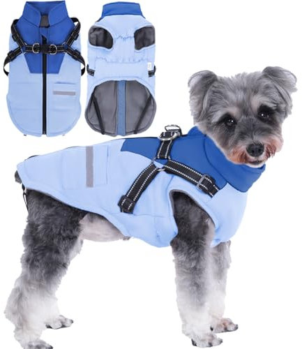 Hundemantel Winter Wasserdicht Hundejacke: Hundemantel mit Geschirr für Kleine Mittlere und Große Hunde