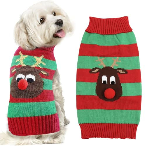Asmea Hundepullover Weihnachten Rentier Warme Hundekleidung Hunde Weihnachtskostüm Katzen Pullover Weihnachten Hundepullover für Kleine Mittelgroße Grosse Hunde Haustier Weihnachten Sweater Grün XL
