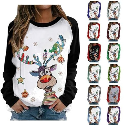 Weihnachtspullover Damen Sale,Weihnachtspullover Damen mit Elch Muster - Pullover Damen Winter Weihnachten Rentier Christbaum Weihnachts Pullis Funny XL Aesthetic Ugly Christmas Sweater