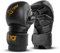 MMA Gloves Real Leather, Sparring Grappling, Open Palm Martial Arts Mitts Men Women, Adjustable Wrist Support, Cage Fighting Combat Sports Boxing Training, Muay Thai, Kickboxing (BLACK/GOLD, L/XL)
