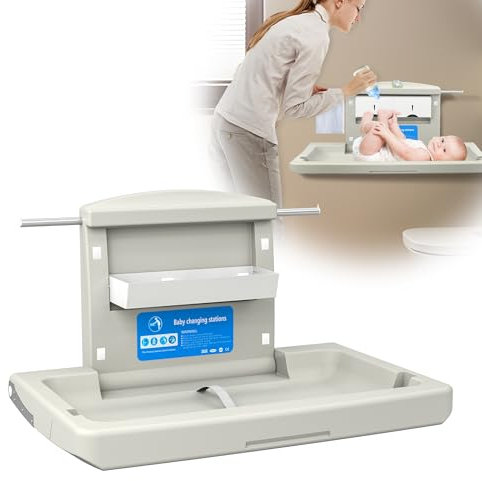 HENGMEI Baby Wickeln Wickeltisch Wickelaufsatz Horizontal Wandmontage Wickelkommode Mit Sicherheitsgurt für Einkaufszentrum, Bahnhof, Kindergarten, Zuhause, 85 x 57 x 47cm