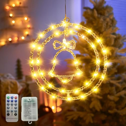 Weihnachtsbeleuchtung Innen Fensterdeko mit Led Lichter,8 Licht Modi Weihnachtsdeko Hängeleuchte USB LED Sternfenster Weihnachtsstern Beleuchtung für Party Fensterdeko Weinachtsdekorationen (Bell)