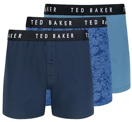 Ted Baker Herren-Boxershorts, Standard, Baumwolle, Stretch, gestrickt, koronettblau/tonal, tropisch/himmelfarben, 3er-Pack