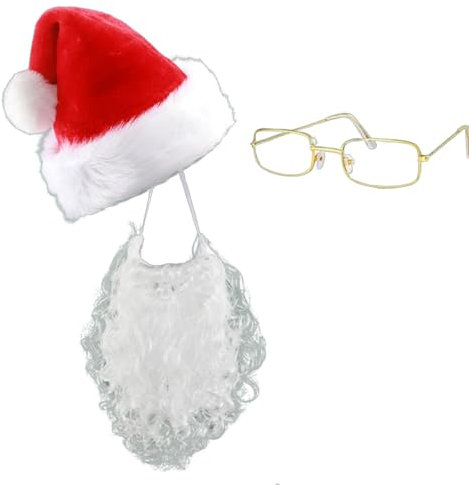 Cexiakong Weihnachtsset Weihnachtsmannbart Weihnachtsmann Brille mit Bart und gläser 3 teilig Karneval Damen Herren Party Requisite Weihnachten Santa Claus