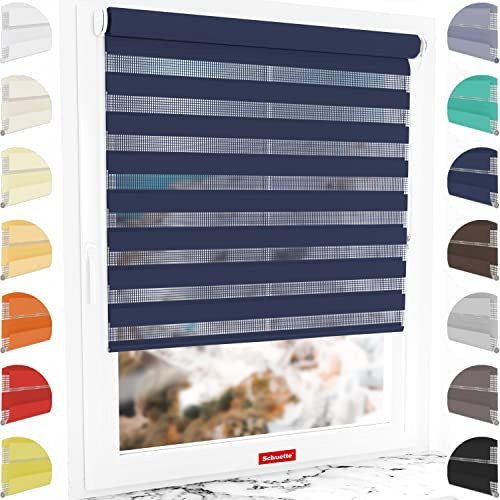 Schuette® Rollo ohne Bohren & mit Bohren 2in1 ● Tag & Nacht Doppelrollo Kollektion: Azure Coast (Dunkelblau) ● 90 x 150 cm (Breite x Höhe) ● Suprafix Klemmrollo = Klemmfix 2.0 ● 60s Montage mit Video