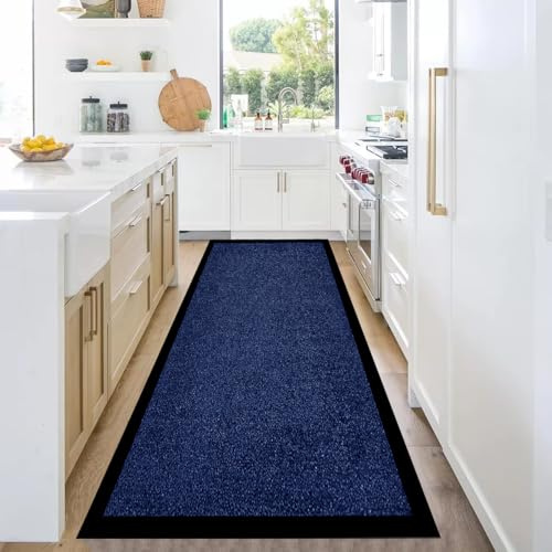 B&B Plain Twist Rubber Door Mat Outdoor and Indoor Use - Heavy Duty Waterproof PVC Non Slip Backing Dirt Trapper Kitchen Floor Mat Pets and Dog Muddy Paws Entrance Mat (60 x 90 cm, Navy Blue)