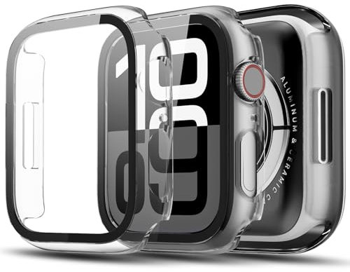 TGKML 2-Stück Kompatibel mit Apple Watch Series 9/8/7 Schutzhülle mit Displayschutzfolie 41mm, Ultradünne Hard Gehäuse Eingebaut Kratzfest Gehärtetes Glas Schutzfolie für iWatch 41mm, Klar/Klar