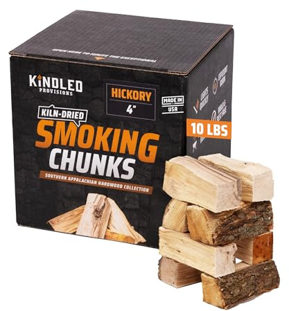 Kindled Provisions - Confezione di pezzi di legno di noce americano essiccato in forno, per affumicatori e grill, 4,5 kg e 10,2-15,2 cm, per affumicatori e grill, legno massiccio degli Appalachi