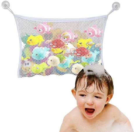 Bath Toy Net, Foldable Bath Net Toy Storage Organiser with 2 Suction Cups, Keep Bathtub Water Mold Free and Transparent