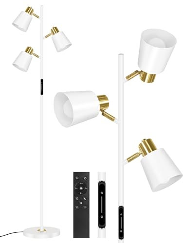 OUTON Lampadaire LED Dimmable avec Télécommande & Contrôle Tactile, 36W 2700LM, 4 Températures de Couleur, 3 Lampes Rotatives, 1H Minuterie, Lampadaires Lecture pour Salon, Chambre, Bureau, Blanc