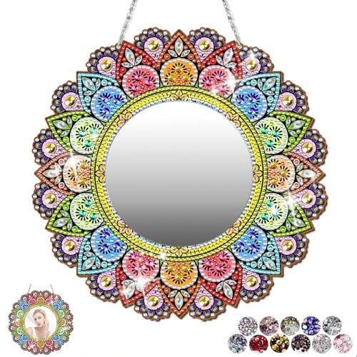 Probuk Diamond Painting Spiegel Bastelset für Mädchen 6-12 Jahre, DIY Kosmetikspiegel mit Mandala-Motiv & Glitzer-Effekt, Kreatives Geburtstagsgeschenk, Mitgebsel für Kinder