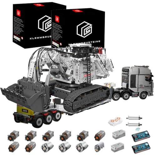 DOYAY Technik LKW mit Trailer, Abbruchmaschine, 8500+ Teile Technik Bagger Ferngesteuert, Anhänger Modell Bauset Kompatibel mit Pneumatik Bagger