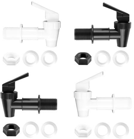 Set di 4 distributori di bevande in plastica, rubinetto per rubinetto standard da 3/4 pollici, resistente ai raggi UV, rubinetto per serbatoio dell'acqua piovana, rubinetto per rubinetto (nero/bianco)