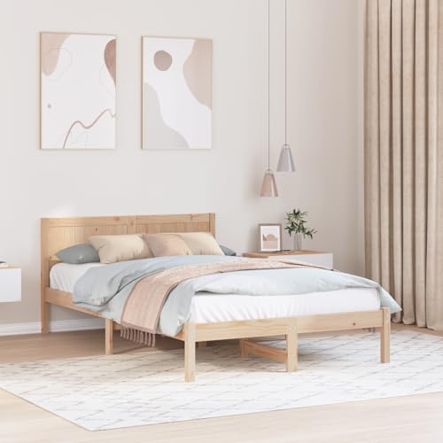vidaXL Bettgestell Braun 140 x 190 cm Massivholz Kiefer, Moderner Holzrahmen, rechteckiges Design für Schlafzimmer, langlebige Möbel, Schlafbedarf für Moderne Häuser