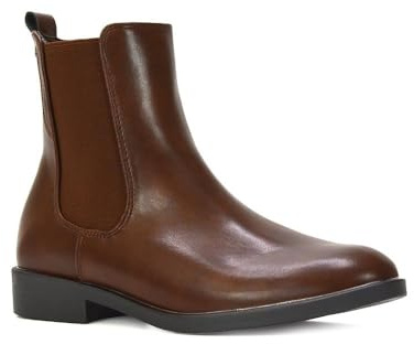 ESSEX GLAM Women's Ankle Boots Ladies Flat Chelsea Pixie Elastic Gusset Brown Synthetic Leather Pull On Booties Size 3