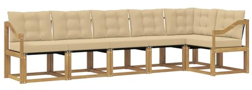 vidaXL Outdoor-Sofagarnitur mit Kissen 6 pcs Weiß und Beige, Gartenlounge, Moderne Sofas für draußen, strapazierfähige Sitzgruppe für Terrasse, Perfekter Komfort