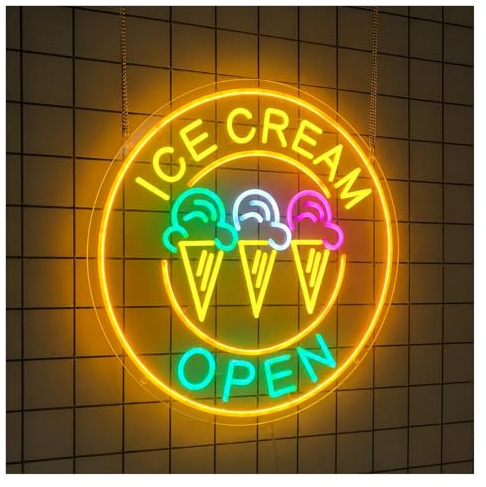 LEMST Leuchtreklame Eiscreme-Open-Neonzeichen Café-Shop-Shop-Wand-Dekor Für Dessert-Bar 50X50cm(F)