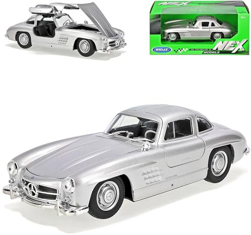 Welly Mercedes-B 300SL Coupe Silber W198 1954-1963 Flügeltürer 1/24 Modell Auto mit individiuellem Wunschkennzeichen