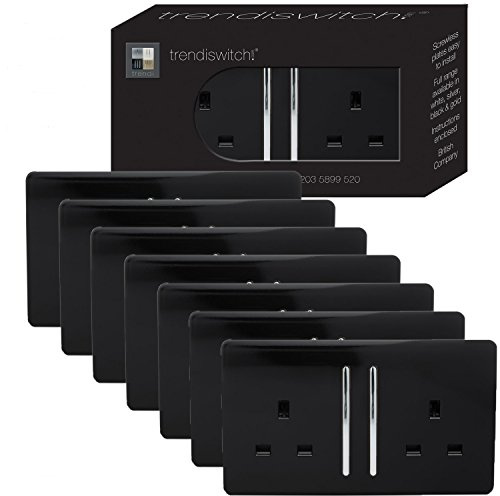 Trendi 2 Gang Artistic Modern Glossy 13 Amp Switched Plug Socket (7 Pack)