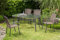 MERXX 5tlg. Roma Set, braun, 4 Roma Stapelsessel, 1 Tisch 150 x 80 cm, Glasplatte mit Geflechtrand