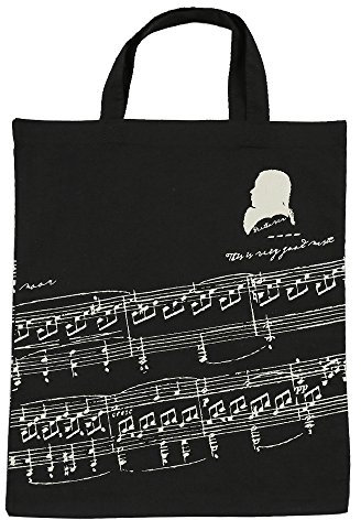 KingPoint Baumwollhandtasche Damen Einkaufstaschen, bedruckt mit Notenschlüsseln, hohen Noten und Musikinstrumenten Designs. Musician and Music Clefs Black