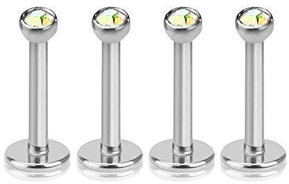 viva-adorno 4 Stück Lippen Piercing Stecker Tragus Labretstecker Zirkonia Edelstahl Innengewinde 1,2mm Z188