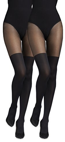 MARILYN Ogenomskinliga damstrumpbyxor 60 DEN Overknee look imitation strumpor overknee utseende svarta strumpbyxor med fin söm, 2x svart, 40-42