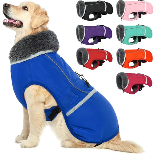QBLEEV Hundewintermantel, warm, reflektierende Hundejacke, Rollkragen, wasserdicht, für kaltes Wetter, Dickes Fleecefutter, Schneeanzug, Weihnachtshundeweste, Hund-, Haustierbekleidung für alle