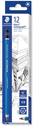 STAEDTLER Zeichenbleistift Mars Lumograph, Härtegrad 12B, unglaublich bruchfeste Premium-Bleistifte, hohe Qualität, spezielle Minenrezeptur, Sechskantform, 12 Bleistifte in Faltschachtel, 100-12B