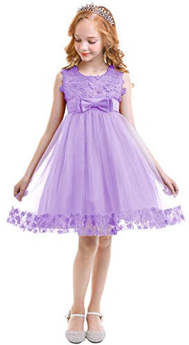 IBTOM CASTLE Vestito Floreale Bambino Ragazza Festa di Carnevale Principessa Damigella d'Onore Pageant Toga Sposa Compleanno Bambina Fiore Nozze Gonna Abito Comunione Elegante Costume Lilla 3-4 Anni