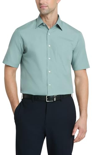 Van Heusen Men's Dress Shirts Short Sleeve Poplin Solid Dress Shirt