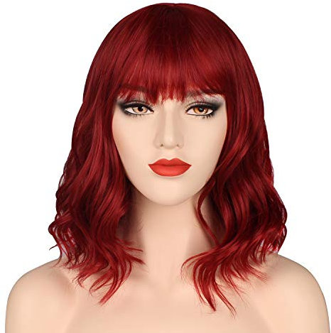 OKVGO Kurze, lockige Bob-Perücke mit Perückenkappe für Damen, für Cosplay, Party und Alltag, Mattrot