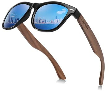 GREENTREEN Lunettes de Soleil Polarisées Bois pour Hommes et Femmes: Protection UV400 et Anti-éblouissement - pour Conduire Randonnée Plage Pêche et Voyage (glace bleue)