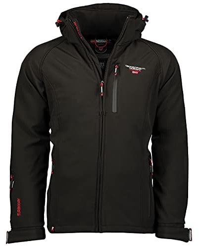 Geographical Norway Taboo Men - Kapuzen-Softshelljacke Mann Wasserdicht - Outdoor Mantel Windjacke Tactical Widerstandsfähig - Wandern Ski Herbst Winter Frühling (Schwarz L)