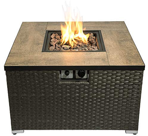 Peaktop Square Steel Ceramic 19inch Chimeneas de Exterior, Negro/marrón Oscuro