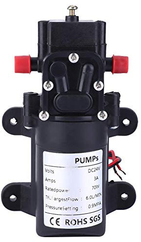 Pompa ad acqua ad alta pressione 24 VDC 3 A 70 W 6 L/min, aspirazione 1-2 m, testa idraulica 70 m, 0,9 Mpa/9 kg, pompa di adescamento automatica, pompe per diaframma per campeggio, auto, auto, barca,