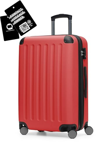 Hauptstadtkoffer Spree - Mittelgroßer Hartschalenkoffer + Digitaler Gepäckanhänger, TSA, 4 Rollen, Koffer, Trolley, Rollkoffer, Reisekoffer, Volumenerweiterung, 65 cm, 74 Liter, Rot